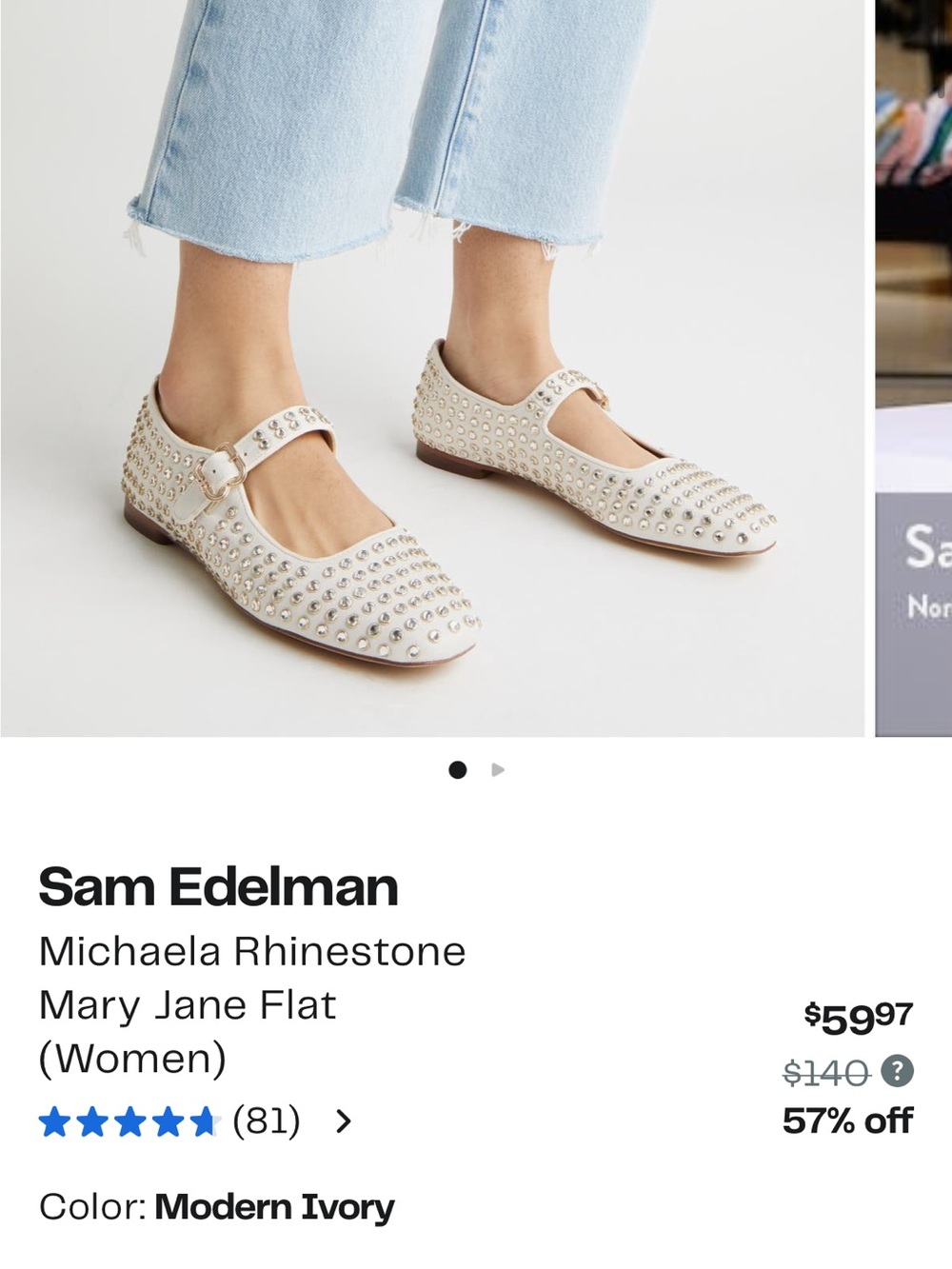 Sam Edelman Ivory Rhinestone Mary Jane Flats